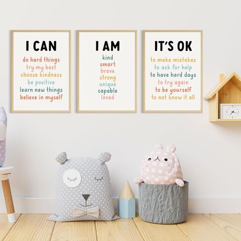 Kids Affirmation Wall Art Positive Canvas Wall Decor Inspirational Quotes Wall Art Motivational Words Pictures Daily Affirmations Poster Nursery Prints for Playroom Children Room 12x16x3 Inch Unframed in Saudi Arabia