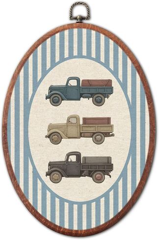 Vintage Golf Nursery Oval Wall Art, Brown Stripe Canvas Prints Framed, Farmhouse Retro Decor Wall Art Hanging Decor for Kids Toddler Room Playroom Decoration, 8.6x11.4 Inch in Kuwait