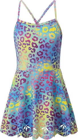 Girl Swimsuit One Piece Swim Dress Cutout Bathing Suit for Kidswith Adjustable Cross Straps 6-14 Years Swimwear in Saudi Arabia