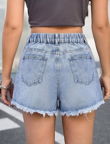 Jean Shorts for Teen Girls Y2k Baggy Ripped High Waisted Distressed Raw Hem Cute Summer Denim Shorts 13-16Y in Saudi Arabia
