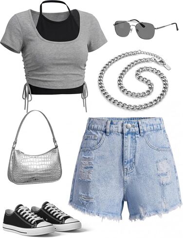 Jean Shorts for Teen Girls Y2k Baggy Ripped High Waisted Distressed Raw Hem Cute Summer Denim Shorts 13-16Y in Saudi Arabia