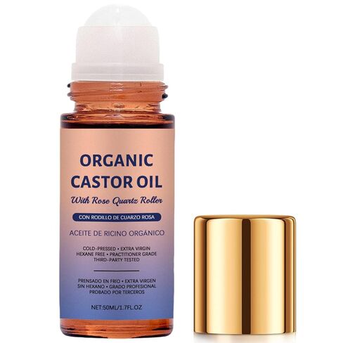 Organic Castor Oil Rose Quartz Roller Ball, Cold Pressed Castor Oil Roll On for Face, Eyebrows, Lashes, Travel Size Roller Bottle (1pc) in Kuwait