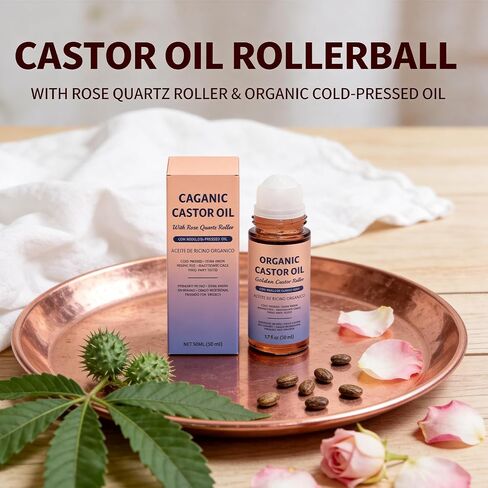 Organic Castor Oil Rose Quartz Roller Ball, Cold Pressed Castor Oil Roll On for Face, Eyebrows, Lashes, Travel Size Roller Bottle (1pc) in Kuwait