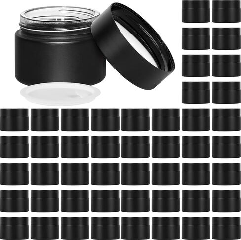 2 oz Glass Jars with Lids, Round Airtight Cosmetic Jars with Inner Liners, Empty Containers for Lotions, Ointments, Candle Making, Creams, DIY Projects (48 Pack, Black Frosted) in Saudi Arabia