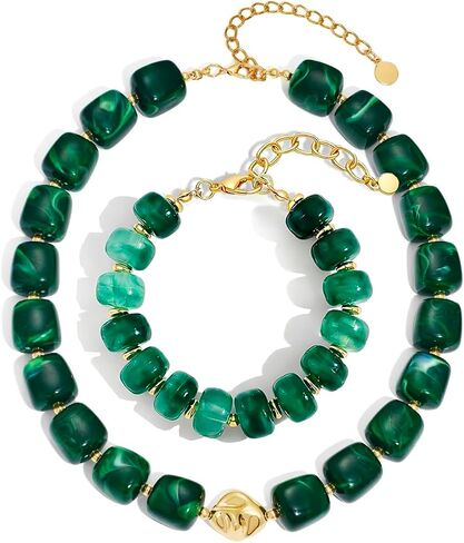 Beaded Necklace Set,Big Chunky Colorful Necklace,Bold Statement Beaded Oversized,Bangles Resin Metal Summer Beaded Jewelry in Saudi Arabia