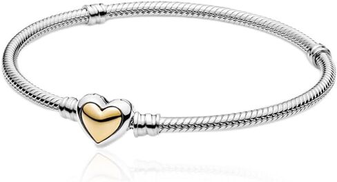 Annmors 925 Sterling SIlver Snake Chain Bracelet with Arch-shaped Gold Heart Clasp Compatible with Women's Bangle Charm & Pendants in Saudi Arabia