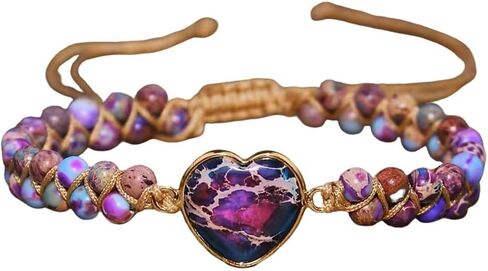 Women Boho Wrap Bracelet,Handmade Natural Stone Crystal Emperor Beads Heart Bracelet, Fashion Bohemian Jewelry Gift for Women in Saudi Arabia