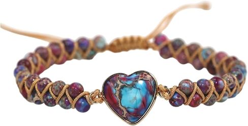 Women Boho Wrap Bracelet,Handmade Natural Stone Crystal Emperor Beads Heart Bracelet, Fashion Bohemian Jewelry Gift for Women in Saudi Arabia