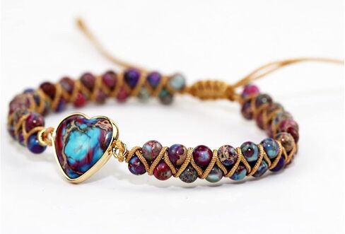 Women Boho Wrap Bracelet,Handmade Natural Stone Crystal Emperor Beads Heart Bracelet, Fashion Bohemian Jewelry Gift for Women in Saudi Arabia