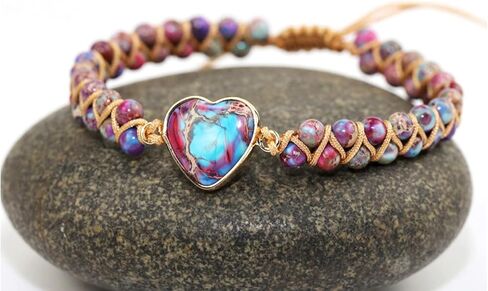 Women Boho Wrap Bracelet,Handmade Natural Stone Crystal Emperor Beads Heart Bracelet, Fashion Bohemian Jewelry Gift for Women in Saudi Arabia