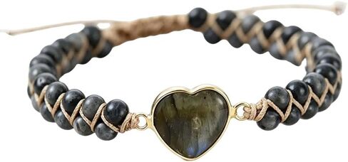 Women Boho Wrap Bracelet,Handmade Natural Stone Crystal Emperor Beads Heart Bracelet, Fashion Bohemian Jewelry Gift for Women in Saudi Arabia