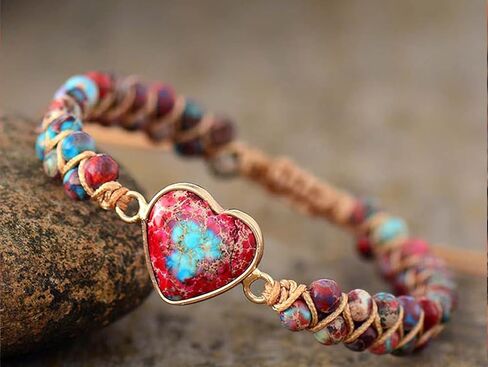 Women Boho Wrap Bracelet,Handmade Natural Stone Crystal Emperor Beads Heart Bracelet, Fashion Bohemian Jewelry Gift for Women in Saudi Arabia
