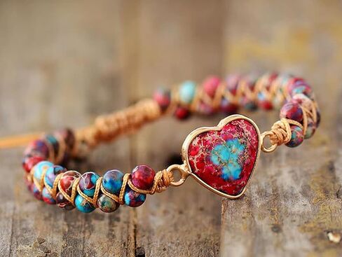 Women Boho Wrap Bracelet,Handmade Natural Stone Crystal Emperor Beads Heart Bracelet, Fashion Bohemian Jewelry Gift for Women in Saudi Arabia