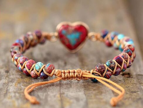 Women Boho Wrap Bracelet,Handmade Natural Stone Crystal Emperor Beads Heart Bracelet, Fashion Bohemian Jewelry Gift for Women in Saudi Arabia