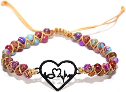 Women Boho Wrap Bracelet,Handmade Natural Stone Crystal Emperor Beads Heart Bracelet, Fashion Bohemian Jewelry Gift for Women in Saudi Arabia