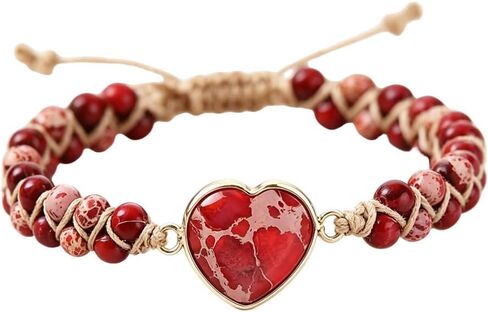 Women Boho Wrap Bracelet,Handmade Natural Stone Crystal Emperor Beads Heart Bracelet, Fashion Bohemian Jewelry Gift for Women in Saudi Arabia