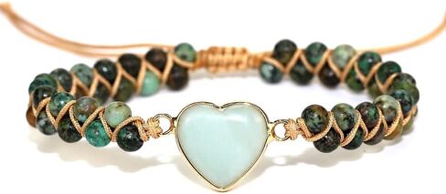 Women Boho Wrap Bracelet,Handmade Natural Stone Crystal Emperor Beads Heart Bracelet, Fashion Bohemian Jewelry Gift for Women in Saudi Arabia