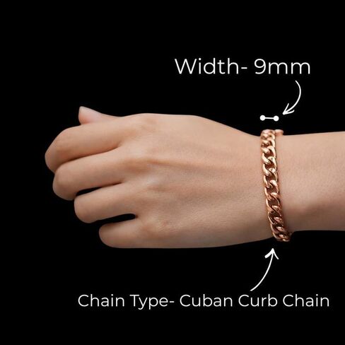 Pure Copper Chain Bracelet for Men & Women, 9 Inch Long Handmade Cuban Curb Link Chain Lobster Clasp Bracelet Jewelry, Daily Wear Statement Jewelry Gift For Unisex in Saudi Arabia