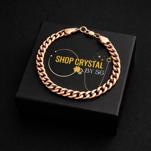 Pure Copper Chain Bracelet for Men & Women, 9 Inch Long Handmade Cuban Curb Link Chain Lobster Clasp Bracelet Jewelry, Daily Wear Statement Jewelry Gift For Unisex in Saudi Arabia