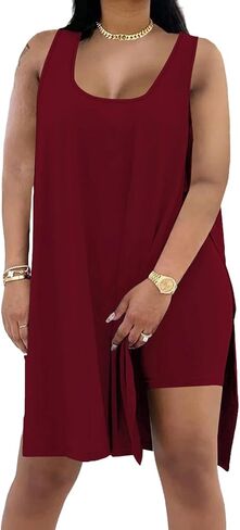 HBQ Women's Plus Size 2 Piece Outfits Sleeveless Tunic Tops and Bodycon Shorts Tracksuit Sets in Saudi Arabia