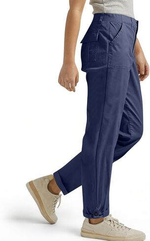 Women Twill Cotton Pants with Pockets Stretch Lightweight Casual Cargo Pants Rolled Hem Straight Leg Trouser Outdoor in Kuwait
