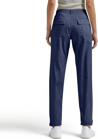 Women Twill Cotton Pants with Pockets Stretch Lightweight Casual Cargo Pants Rolled Hem Straight Leg Trouser Outdoor in Kuwait