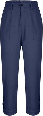 Women Twill Cotton Pants with Pockets Stretch Lightweight Casual Cargo Pants Rolled Hem Straight Leg Trouser Outdoor in Kuwait