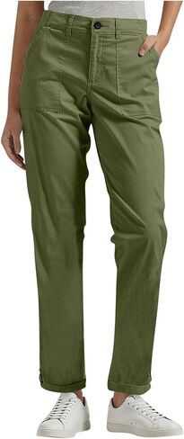 Women Twill Cotton Pants with Pockets Stretch Lightweight Casual Cargo Pants Rolled Hem Straight Leg Trouser Outdoor in Kuwait