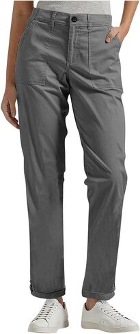 Women Twill Cotton Pants with Pockets Stretch Lightweight Casual Cargo Pants Rolled Hem Straight Leg Trouser Outdoor in Kuwait
