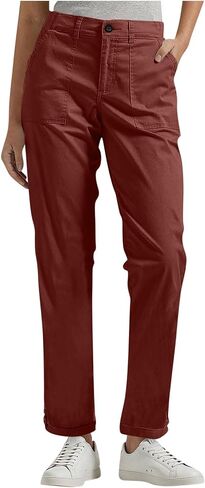 Women Twill Cotton Pants with Pockets Stretch Lightweight Casual Cargo Pants Rolled Hem Straight Leg Trouser Outdoor in Kuwait