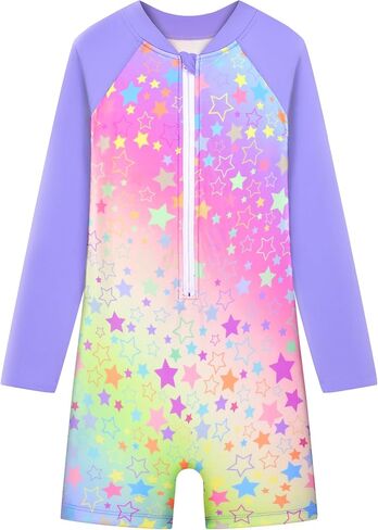 Girls Swimsuit One Piece Long Sleeve Front Zipper Rash Guard Swimwear UV Protection Bathing Suit in Saudi Arabia