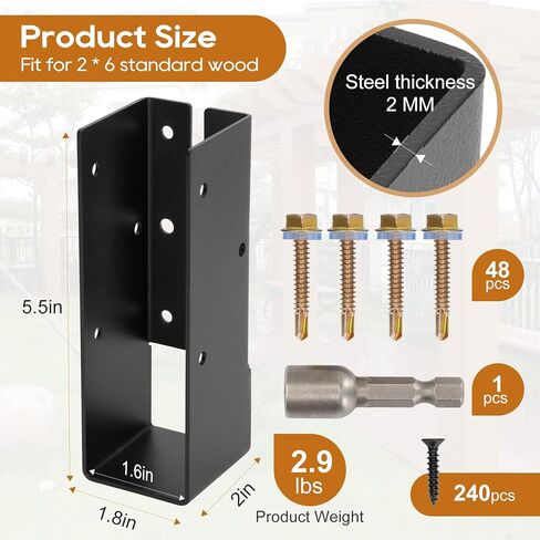 Upgraded Concealed Joist Hanger, 4 Pcs of 2"x6" Outdoor Trim Concealed Flanges, Joist Bracket, Heavy Duty Joist Hanger, Framing Bracket,Q235B Steel Concealed Joist Hangers in Kuwait