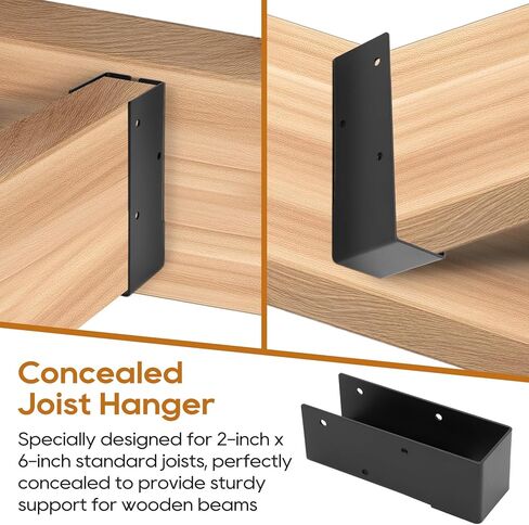 Upgraded Concealed Joist Hanger, 4 Pcs of 2"x6" Outdoor Trim Concealed Flanges, Joist Bracket, Heavy Duty Joist Hanger, Framing Bracket,Q235B Steel Concealed Joist Hangers in Kuwait