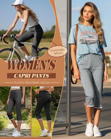 Oakgarden 3 Pack Women's Capri Legging with Lace Trim Split Hem Elastic Waist Capri Pants Stretch Summer Casual Cropped Pant in Saudi Arabia