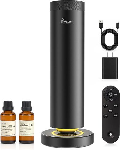 Waterless Diffuser,1500 Sq Ft,Ring Ambient Light,USB Plug-in & Rechargeable,Aluminum,Remote Control&Touch Buttons,Adjustable Fragrance&Timer,Hotel Collection Scent Machine - Satin Black in Saudi Arabia