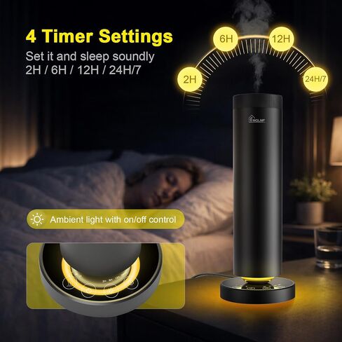 Waterless Diffuser,1500 Sq Ft,Ring Ambient Light,USB Plug-in & Rechargeable,Aluminum,Remote Control&Touch Buttons,Adjustable Fragrance&Timer,Hotel Collection Scent Machine - Satin Black in Saudi Arabia