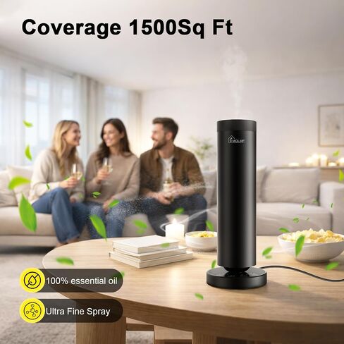 Waterless Diffuser,1500 Sq Ft,Ring Ambient Light,USB Plug-in & Rechargeable,Aluminum,Remote Control&Touch Buttons,Adjustable Fragrance&Timer,Hotel Collection Scent Machine - Satin Black in Saudi Arabia
