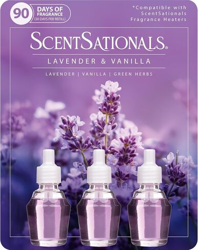 ScentSationals Lavender & Vanilla Fragrance Oil Plug In Air Freshener Refills 3-Pack - Works with Scentsationals Wall Plugs, Long-Lasting Home Fragrance, 0.8 fl oz Each, Packaging May Vary in Saudi Arabia