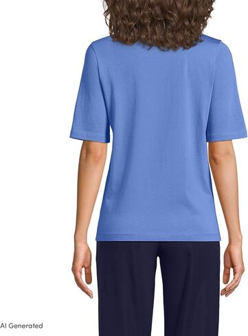 قميص Lands' End School موحد للنساء من Supima Jersey نصف كم برقبة منقسمة in Kuwait