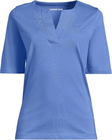 قميص Lands' End School موحد للنساء من Supima Jersey نصف كم برقبة منقسمة in Kuwait