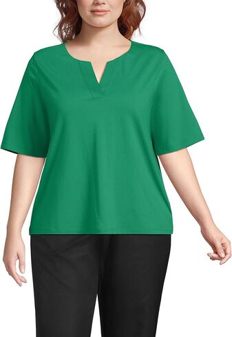 قميص Lands' End School موحد للنساء من Supima Jersey نصف كم برقبة منقسمة in Kuwait