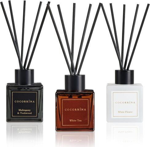 COCORRÍNA Hotel Collection Reed Diffuser Set, 3.04 fl oz Trio, Mahogany Teakwood, White Flower & White Tea, Home Fragrance for Bathroom, Bedroom, Entryway & Office in Saudi Arabia