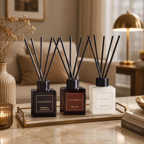 COCORRÍNA Hotel Collection Reed Diffuser Set, 3.04 fl oz Trio, Mahogany Teakwood, White Flower & White Tea, Home Fragrance for Bathroom, Bedroom, Entryway & Office in Saudi Arabia