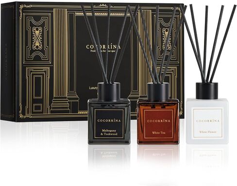 COCORRÍNA Hotel Collection Reed Diffuser Set, 3.04 fl oz Trio, Mahogany Teakwood, White Flower & White Tea, Home Fragrance for Bathroom, Bedroom, Entryway & Office in Saudi Arabia