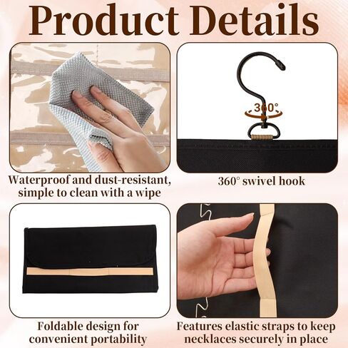 Double-Sided Hanging Jewelry Organizer 48 Pockets 21 Hooks Large Black Storage Bag Jewelry Organizer with Hanger for Closet Wall Door Tangle-Free Holder for Earrings Necklaces Rings Bracelets in Saudi Arabia