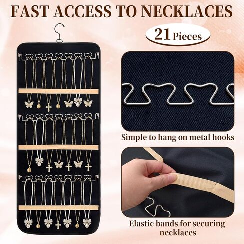 Double-Sided Hanging Jewelry Organizer 48 Pockets 21 Hooks Large Black Storage Bag Jewelry Organizer with Hanger for Closet Wall Door Tangle-Free Holder for Earrings Necklaces Rings Bracelets in Saudi Arabia
