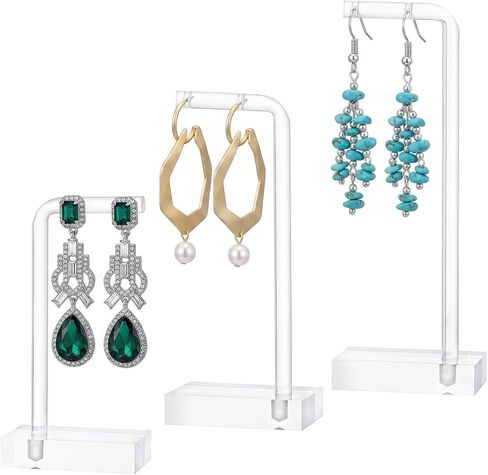 Amabro 3Pcs Earring Holder Clear Acrylic Display Stand Hanging Jewelry Display L-bar Ring Organizer Holder For Vendors Photos Tabletop Business Craft Shows Women in Saudi Arabia