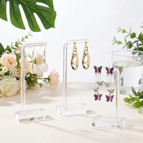 Amabro 3Pcs Earring Holder Clear Acrylic Display Stand Hanging Jewelry Display L-bar Ring Organizer Holder For Vendors Photos Tabletop Business Craft Shows Women in Saudi Arabia