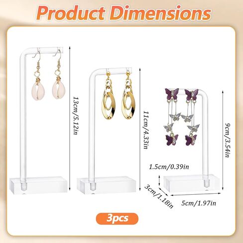 Amabro 3Pcs Earring Holder Clear Acrylic Display Stand Hanging Jewelry Display L-bar Ring Organizer Holder For Vendors Photos Tabletop Business Craft Shows Women in Saudi Arabia