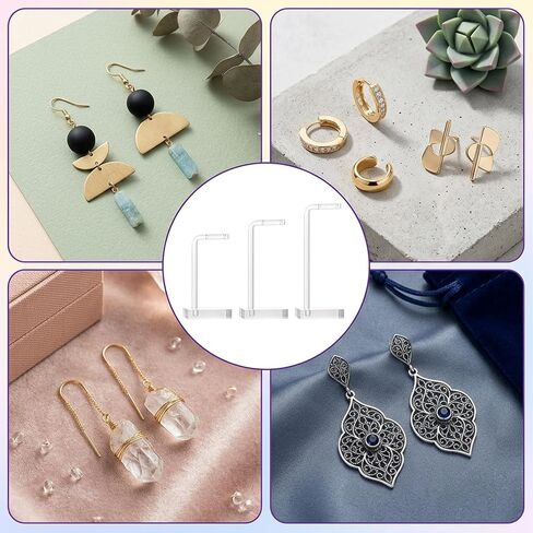 Amabro 3Pcs Earring Holder Clear Acrylic Display Stand Hanging Jewelry Display L-bar Ring Organizer Holder For Vendors Photos Tabletop Business Craft Shows Women in Saudi Arabia